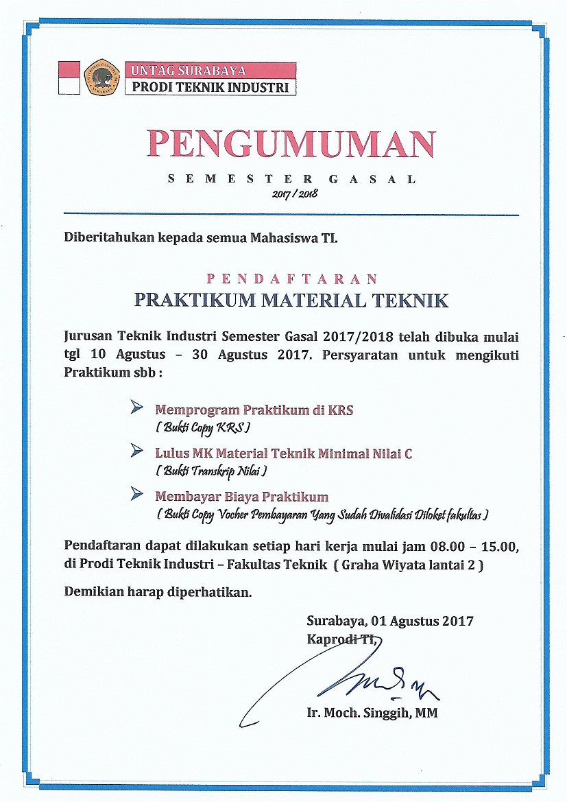 PRAKTIKUM MATERIAL TEKNIK GASAL 2017/2018